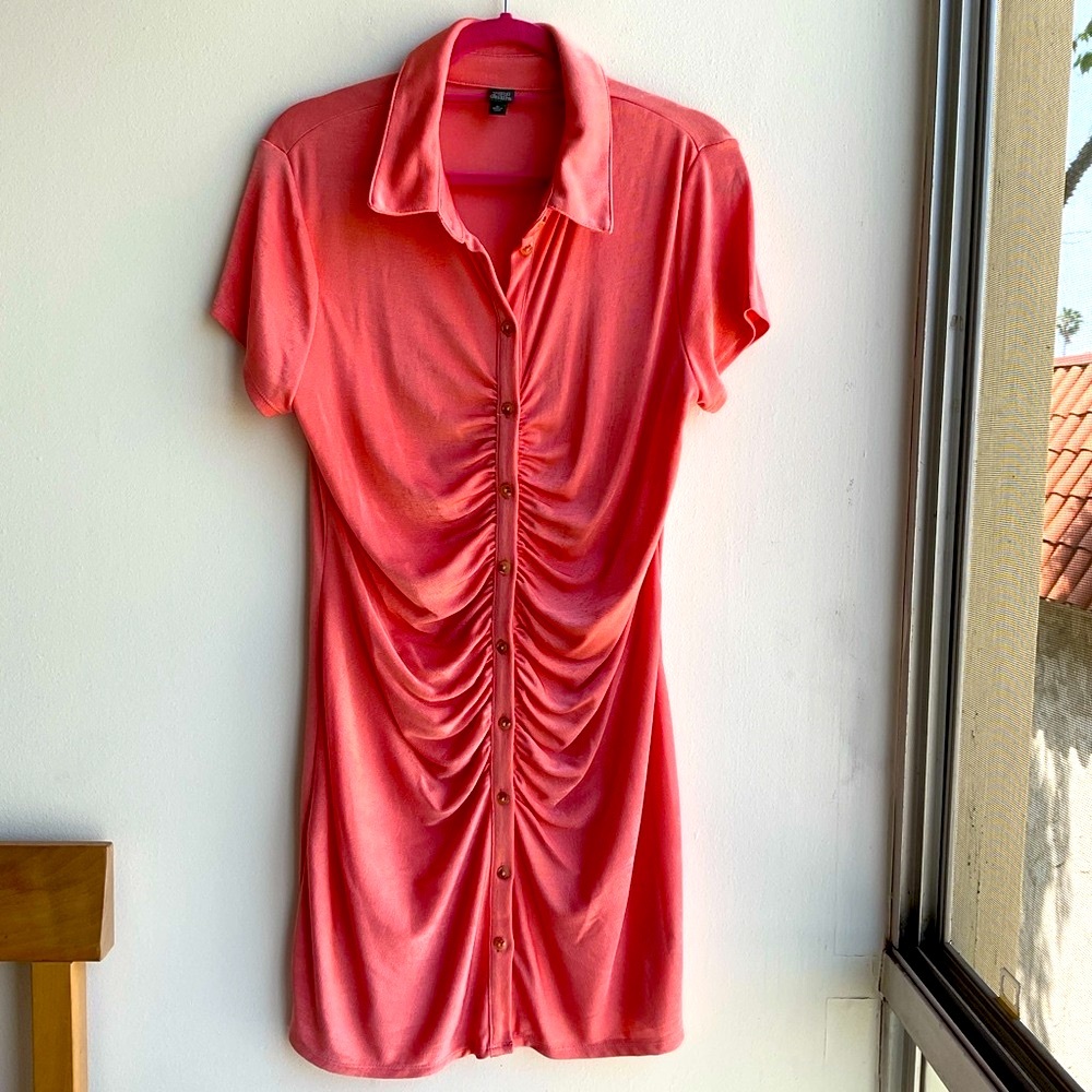 NWOT Coral, Silky Soft, Button-Up Midi Dress